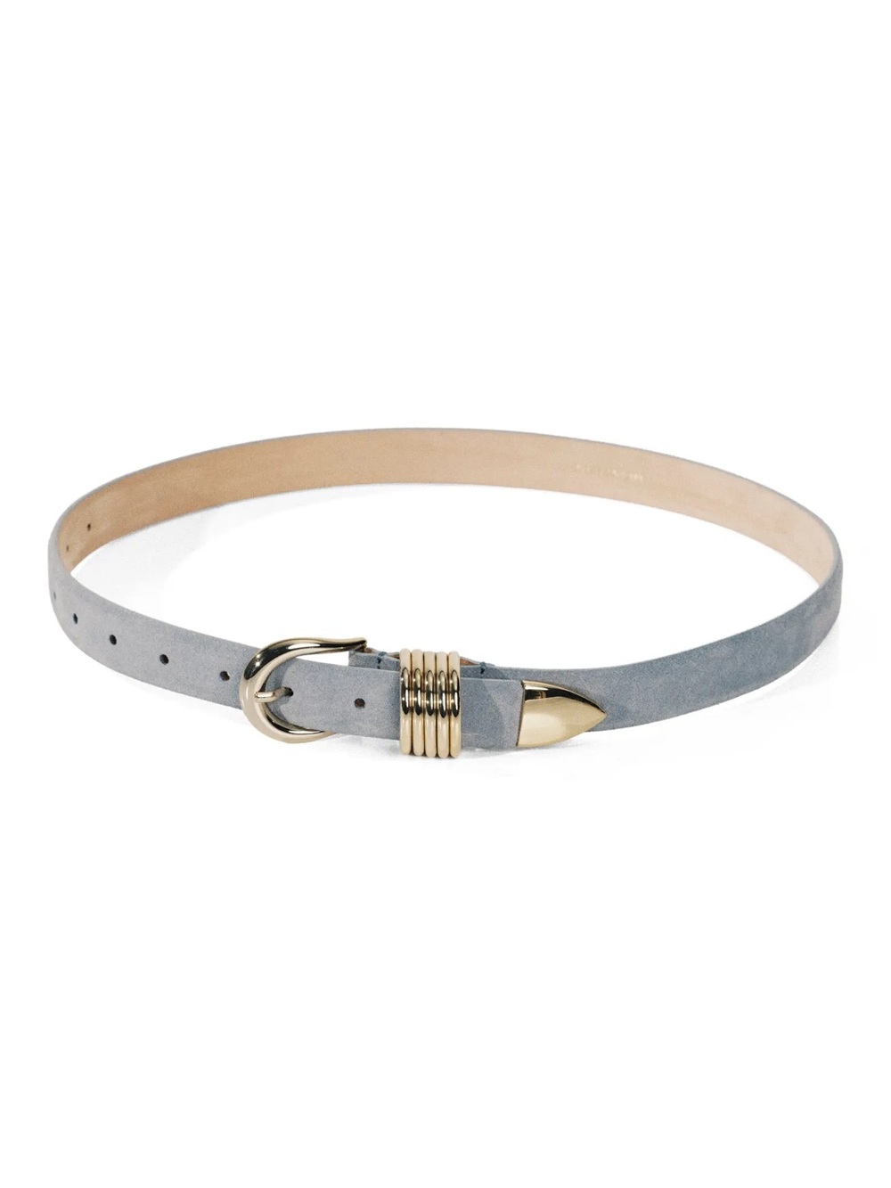 DÉHANCHE EUC Hollyhock Blue Suede Leather Belt 24K Gold Multi-Ring Buckle - Picture 8 of 8